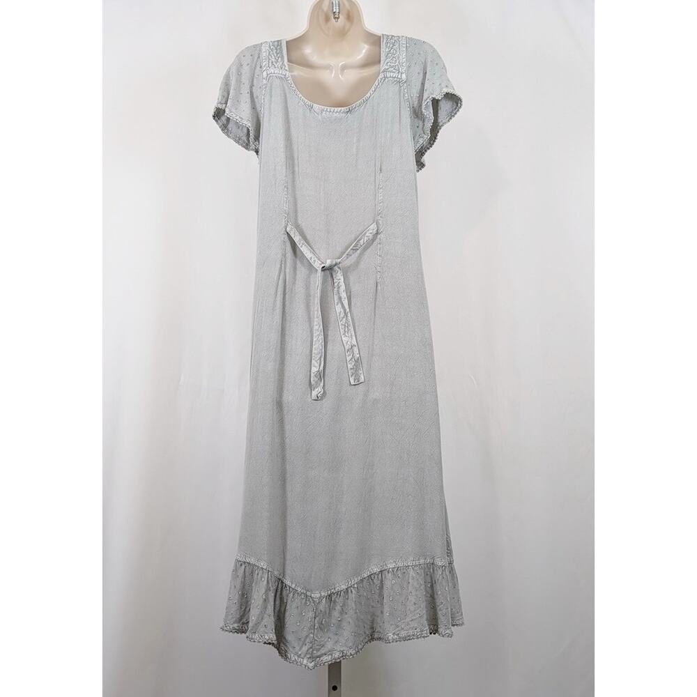 Vintage Y2K Dress Gray Embroidered Lace Up Whimsygoth Peasant Women's Size XL - Picture 5 of 7